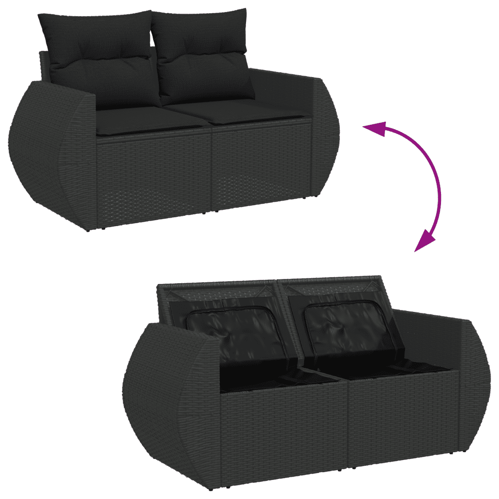 10-dijelni set vrtnih sofa s jastucima crni od poliratana Crna 71 x 62 x 69 cm
