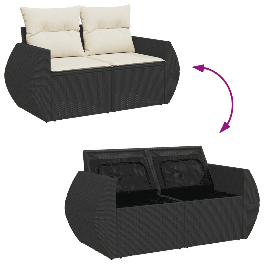 7-dijelni set vrtnih sofa od poliratana s jastucima crni Crna 71 x 62 x 69 cm