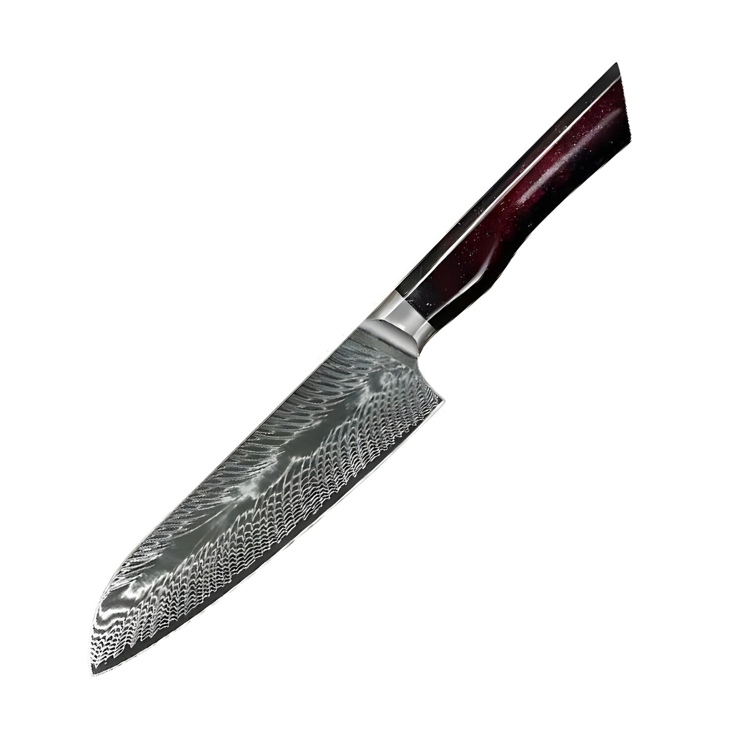Damaskasti kuhinjski nož YO-37404 - Santoku / Crvena / Plava KP37404