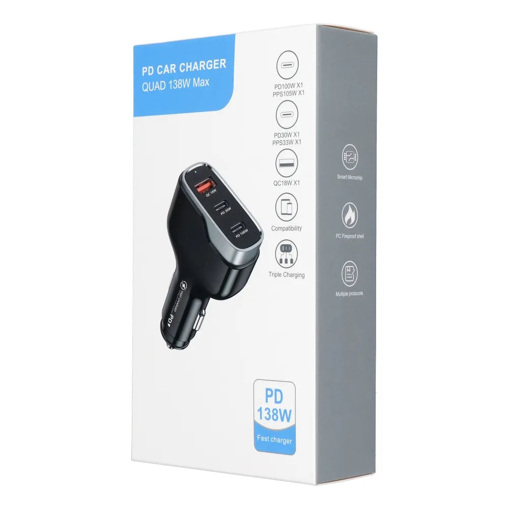 USB QC 3.0 auto punjač 18W + 2x Type C PD 100W+30W CC53-2C1A (ukupno 138W)