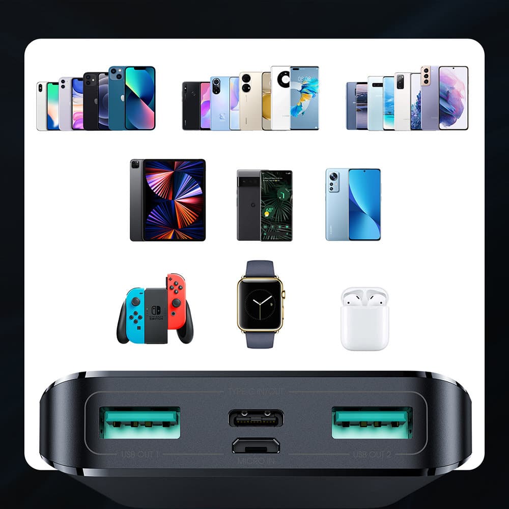 JoyRoom - Power Bank (JR-T013) - 2x USB- Type-C- Micro-USB - s velikim digitalnim zaslonom- 15W- 10000mAh - crna