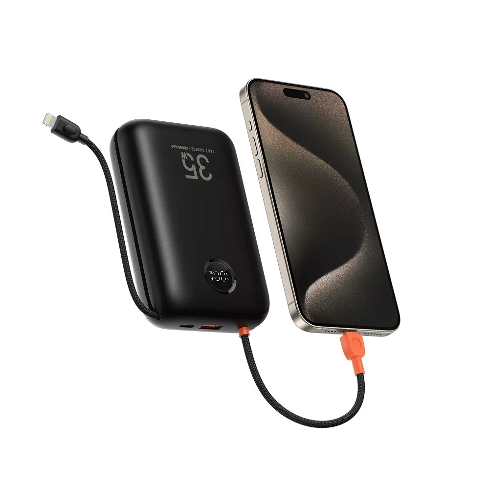 Powerbank Veger K3 PD QC3.0 35W 30000 mAh s ugrađenim Type-C / Lightning kabelima crne boje