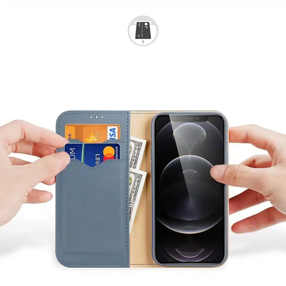 DUX DUCIS Hivo – kožna torbica novčanik za Apple iPhone 13 Pro plava