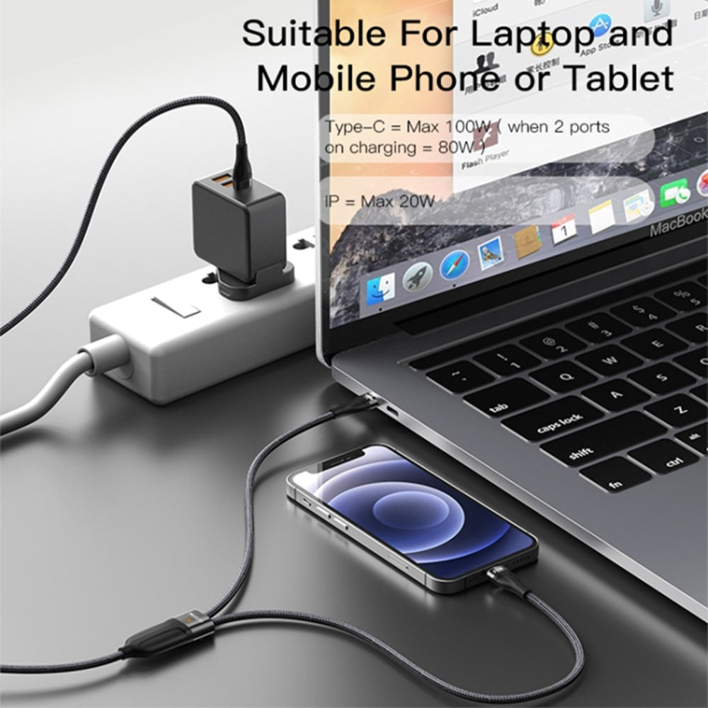 Yesido - podatkovni kabel (CA87) - Type-C na Type-C i Lightning 100 W 480 Mbps 140 cm - crni