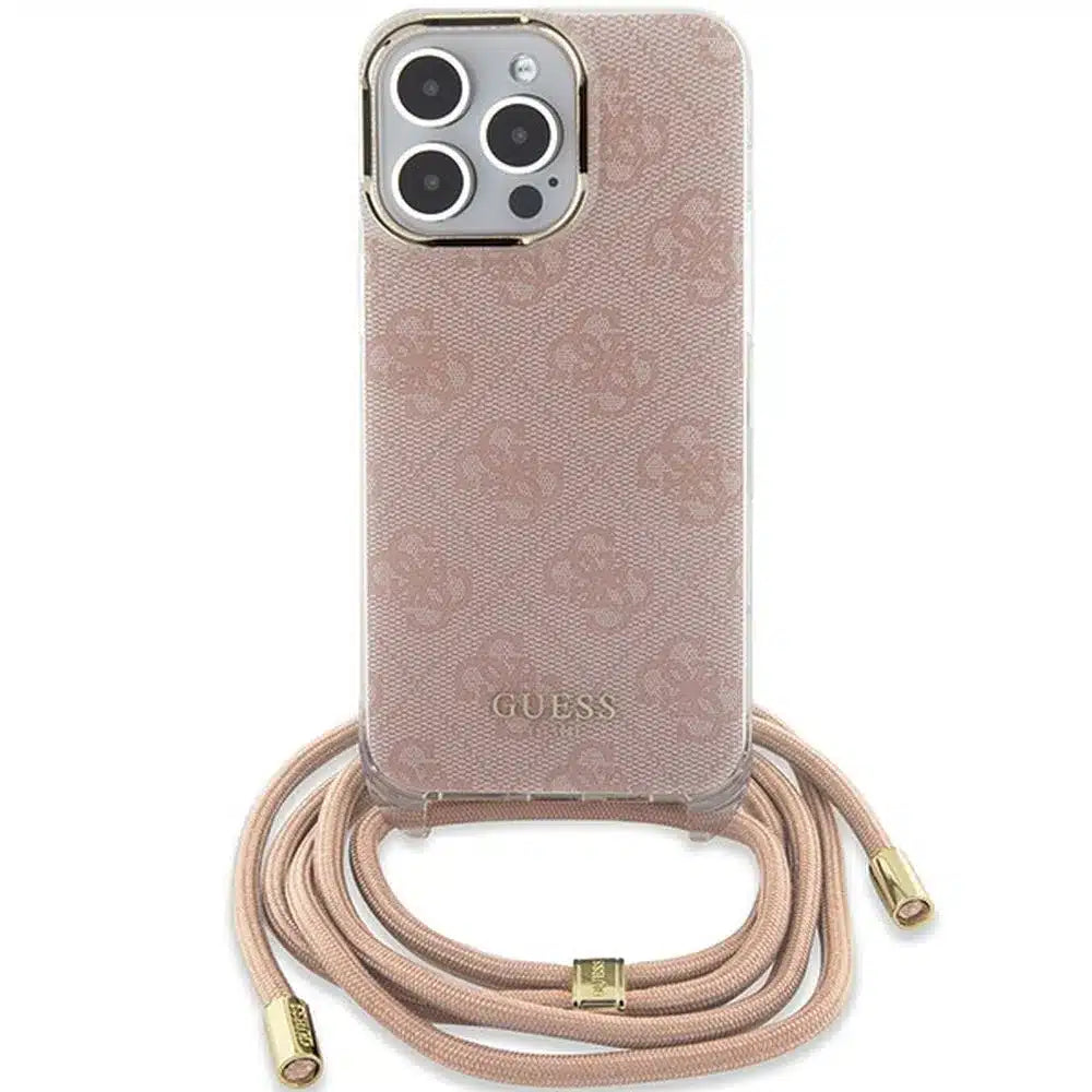Originalna GUESS Hardcase GUHCP15LHC4SEP torbica za iPhone 15 Pro (Crossbody Cord 4G Print / pink)