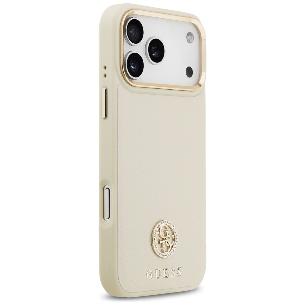 GUESS maskica za iPhone 17 Pro Max kompatibilna s MagSafe (PU s logom od zrnaste strass tkanine) bež