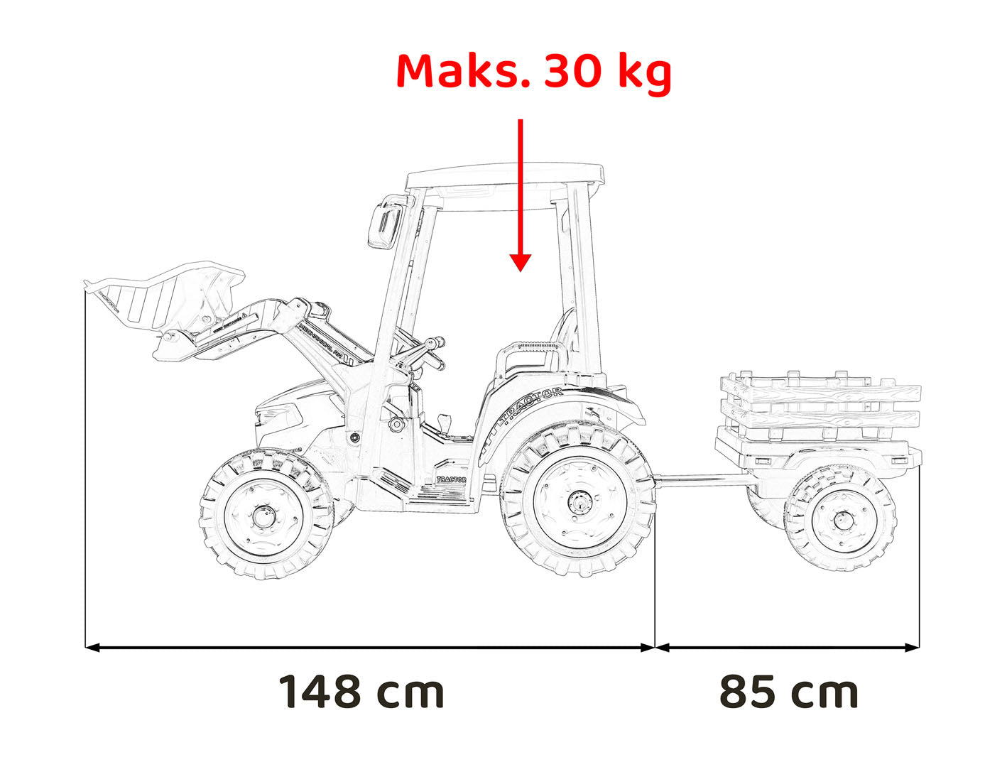 Traktor na akumulator s prikolicom MEGA D68 - žuti