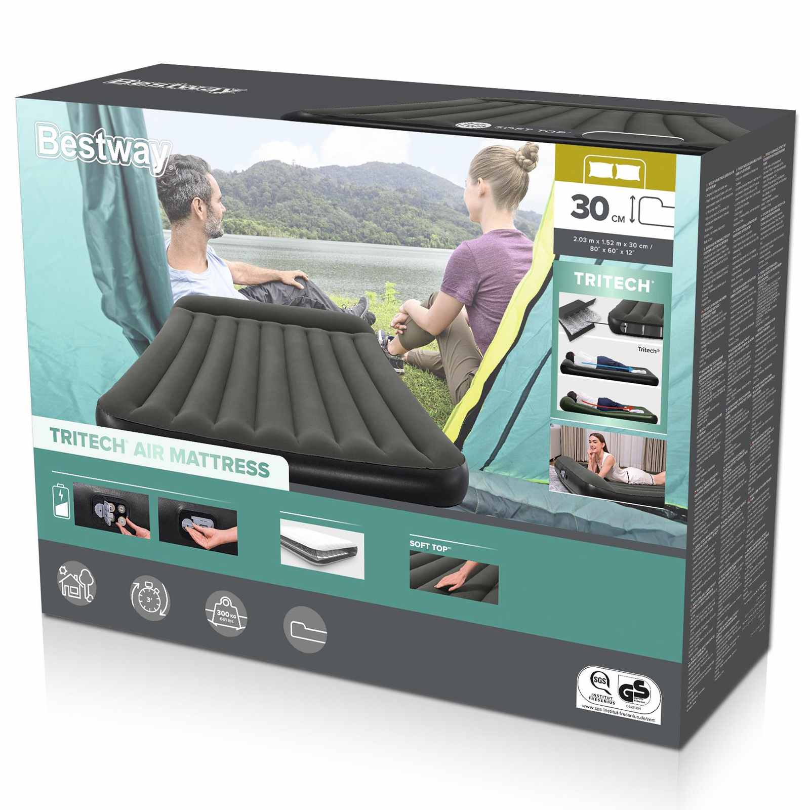 Bestway Zračni madrac 2 osoba 203 x 152 x 22 cm Crna
