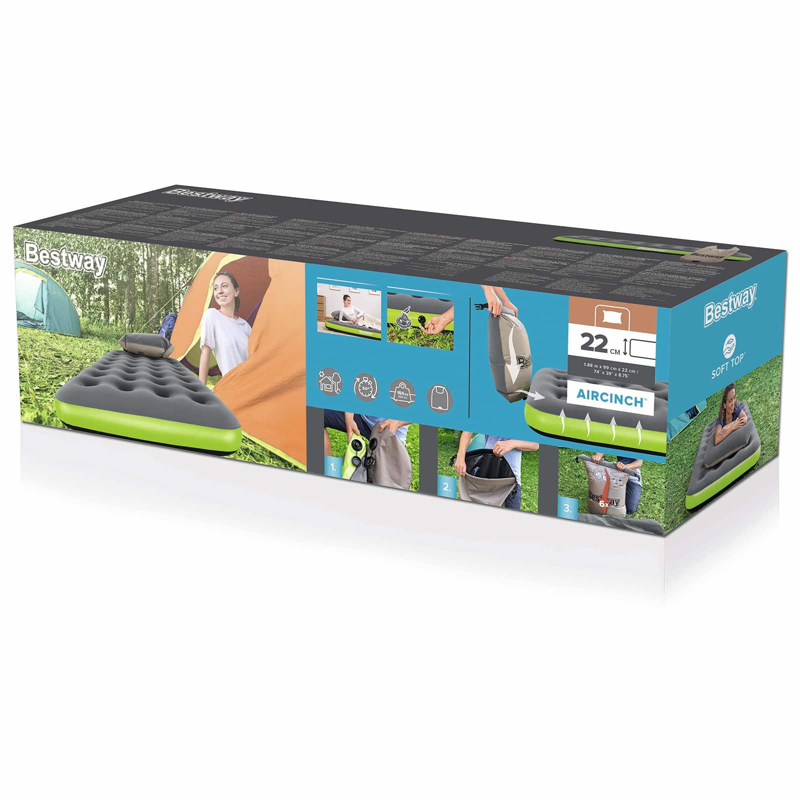Bestway Zračni madrac 1-osobni 188 x 99 x 22 cm Siva i Zelena