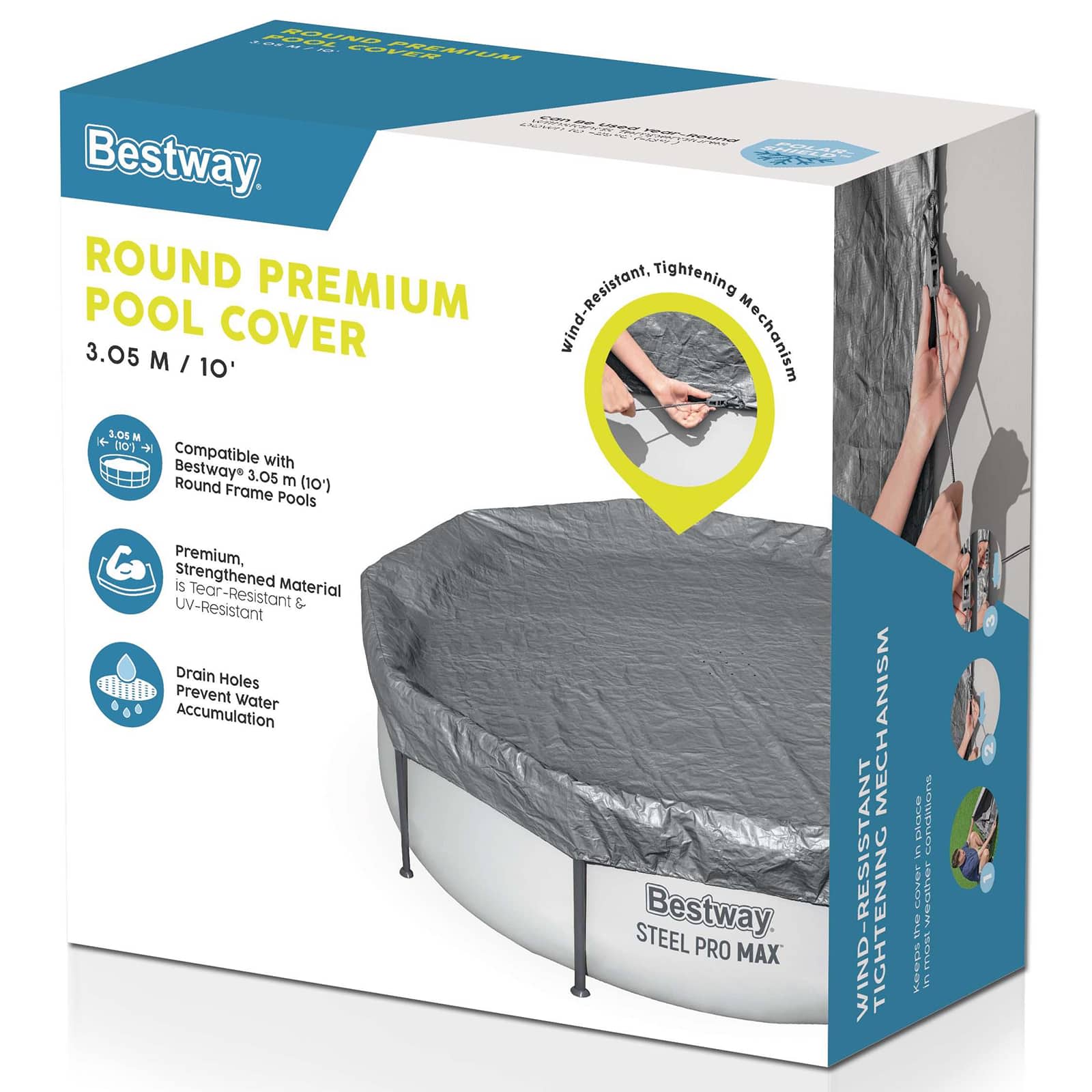 Bestway Pokrivač za bazen Ø3,05 m Kružni Poliester Siva