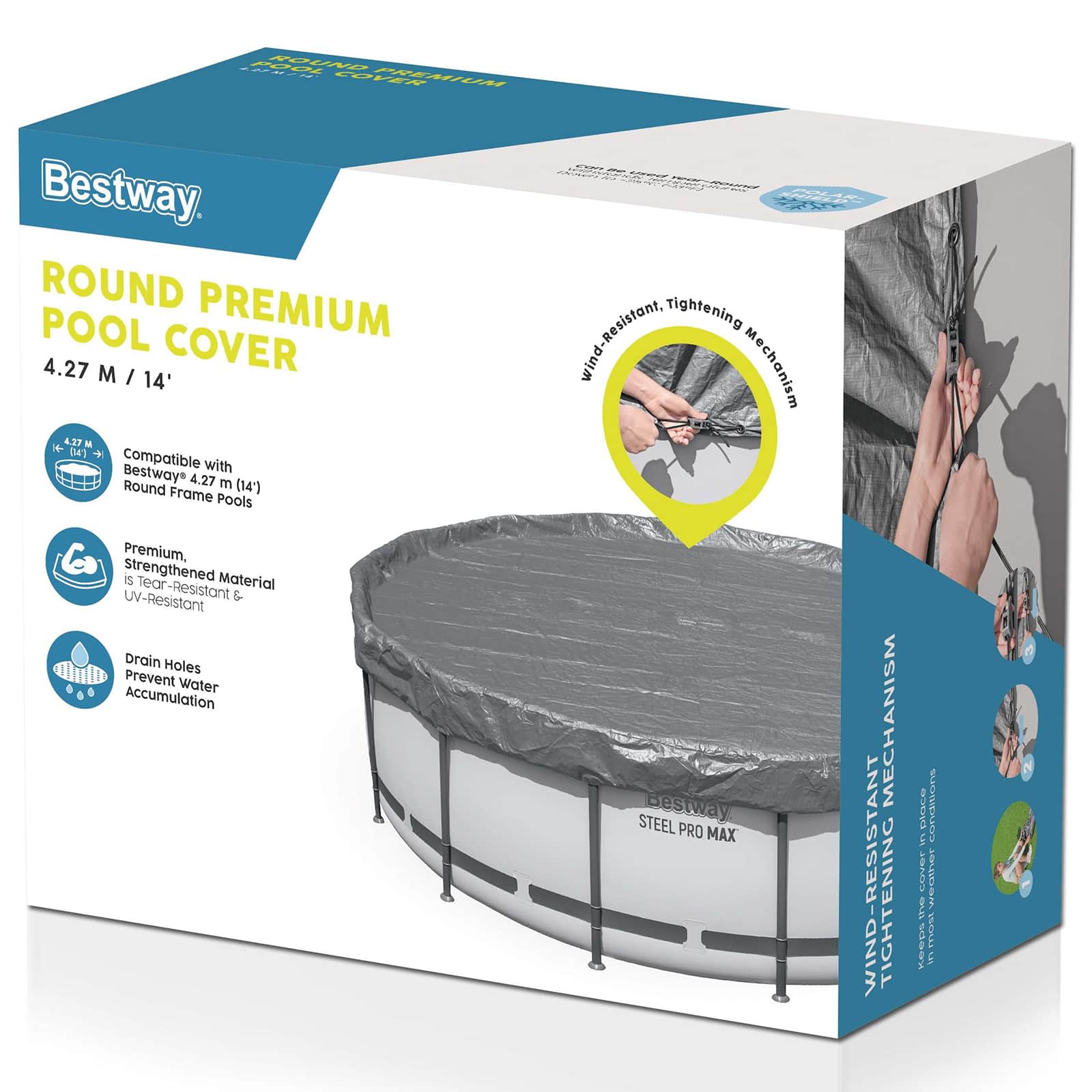 Bestway Pokrivač za bazen Ø4,27 m Kružni Poliester Siva