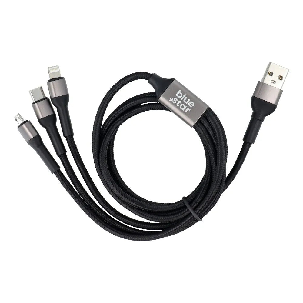 Blue Star 3-u-1 pleteni kabel s mikro USB, USB C i Lightning 3A konektorima