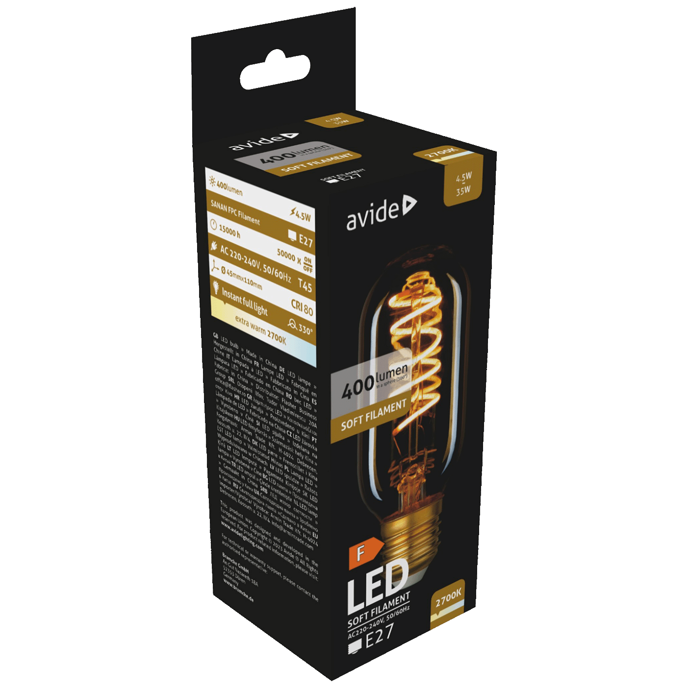 Avide Žarulja,LED,4.5W,E27,2700K,230V AC,topla bijela svjetlost - Soft Filament ST58 4.5W E27