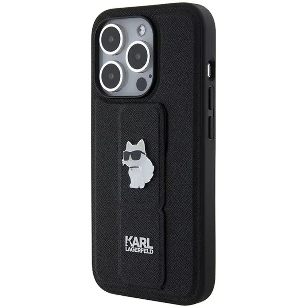 Originalna torbica KARL LAGERFELD Hardcase KLHCP14XGSACHPK za iPhone 14 Pro Max (Gripstand Saffiano choupette PIN / crna