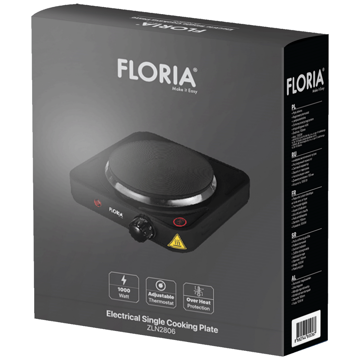 Floria Električno kuhalo , 1 ploča - 15 cm, 1000 W, crna - ZLN2806