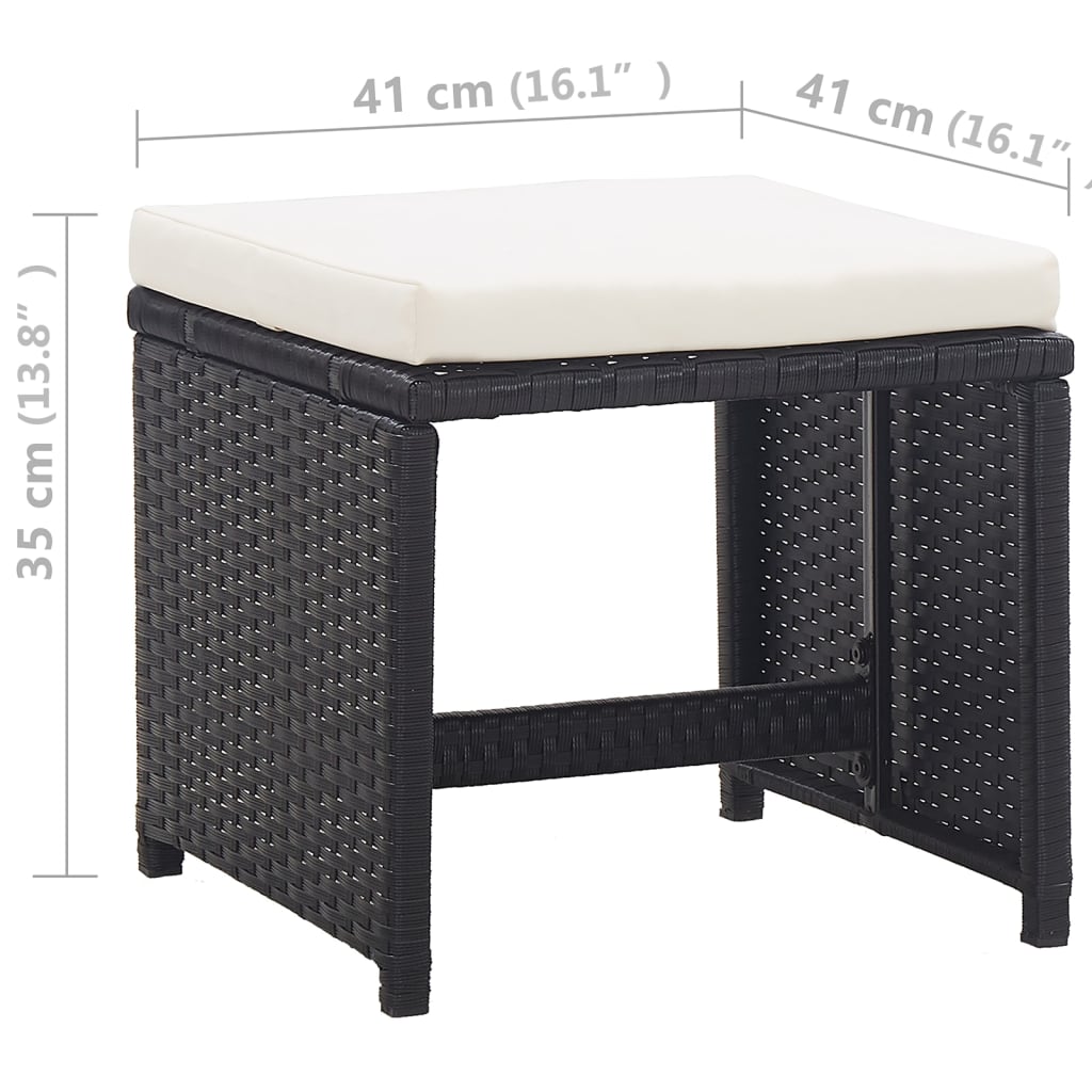 5-dijelni vrtni blagovaonski set od poliratana s jastucima crni