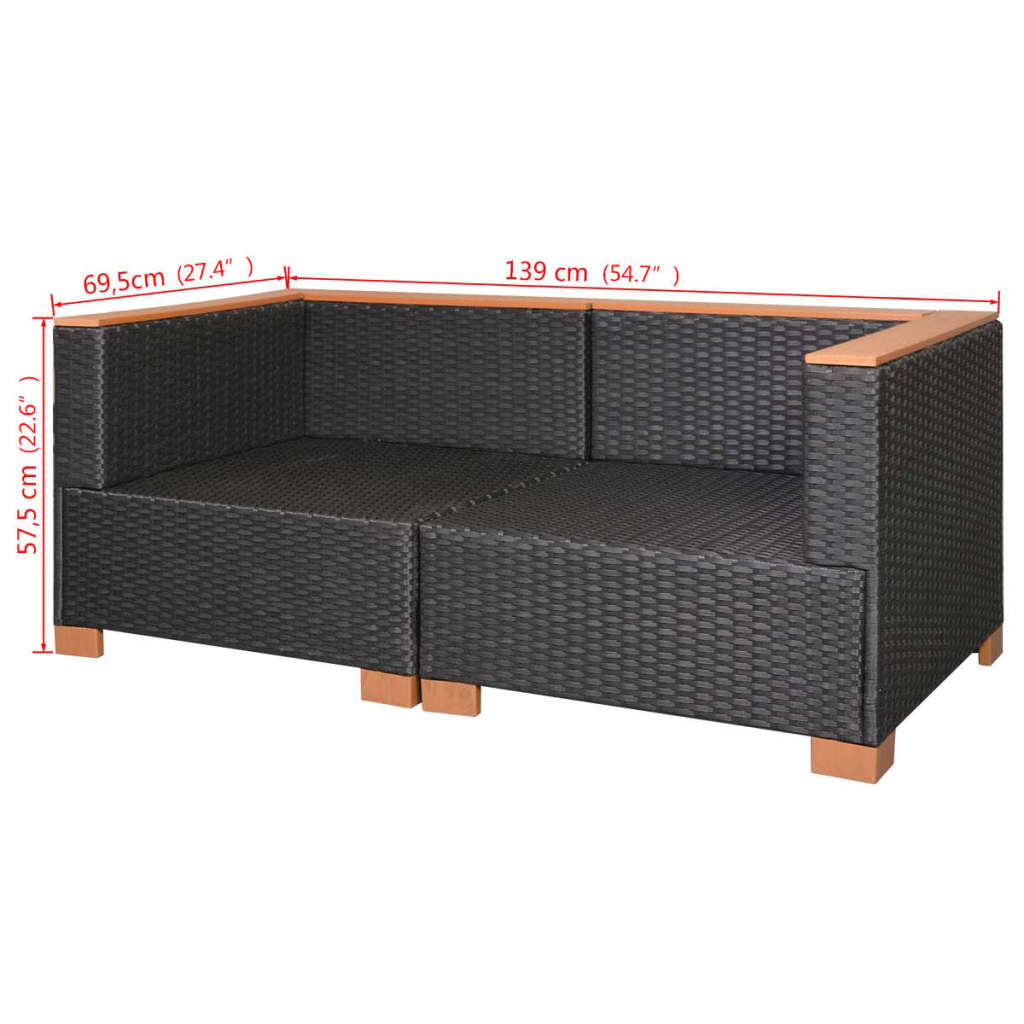 Vrtna sofa od poliratana crna