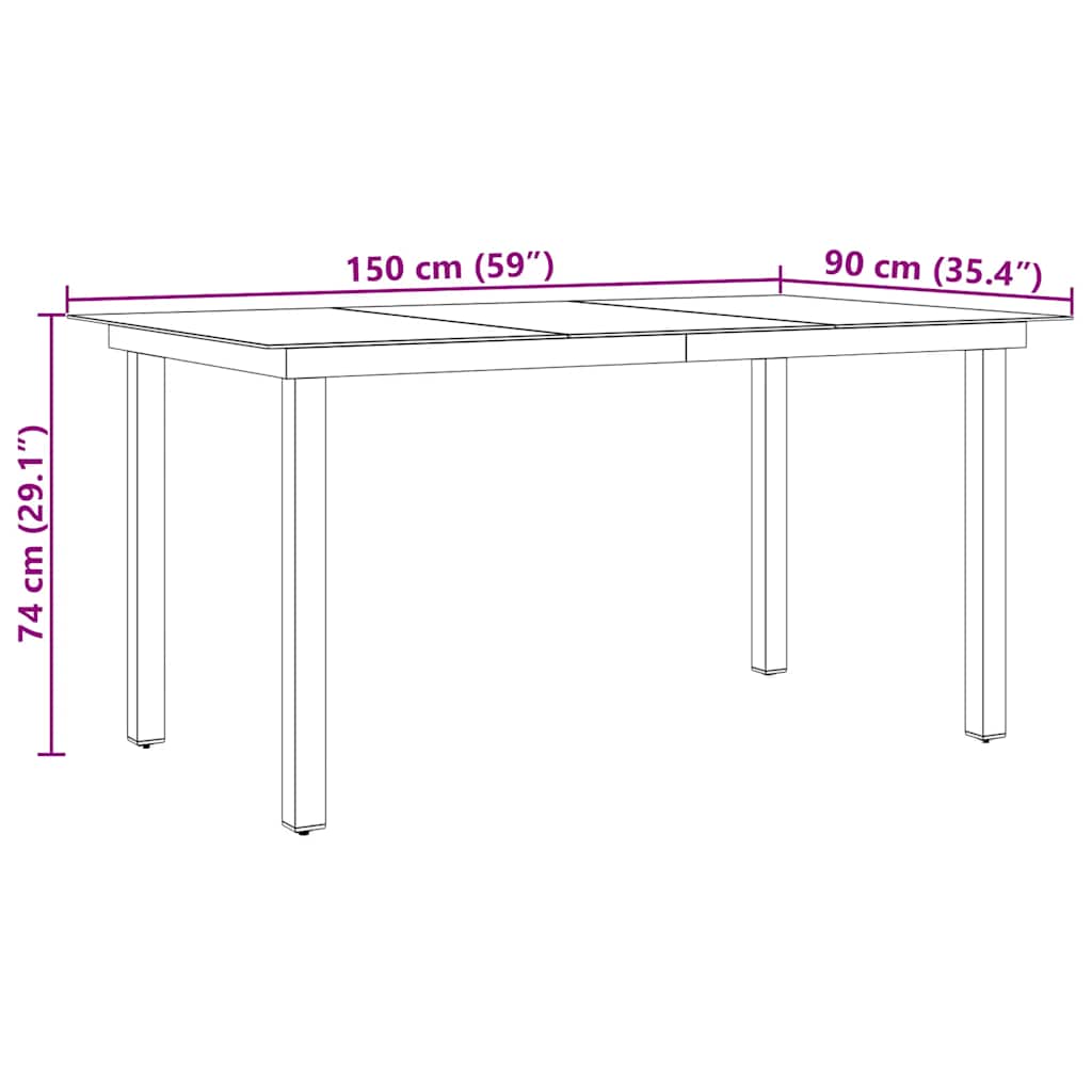 Vrtni stol crni 150 x 90 x 74 cm aluminijum i staklo