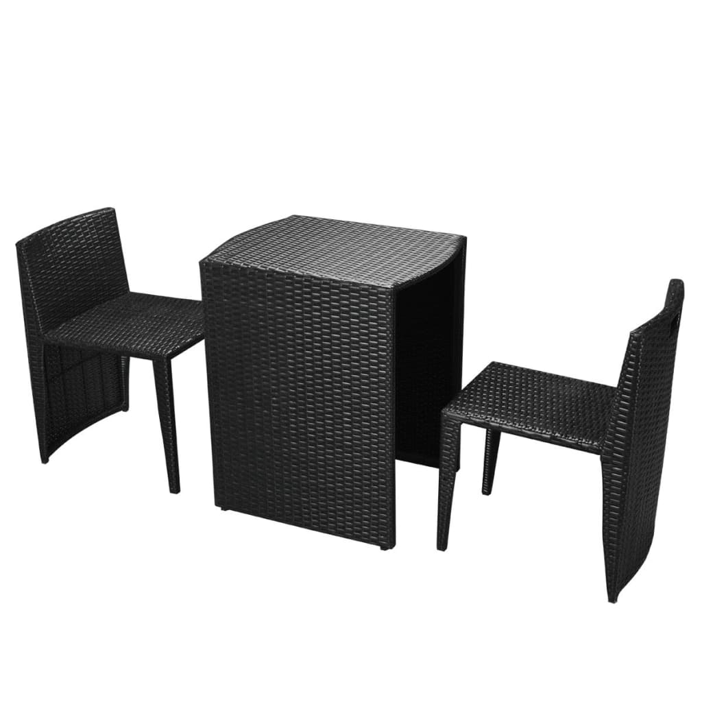 3-Dijelni bistro set od poliratana s jastucima crni