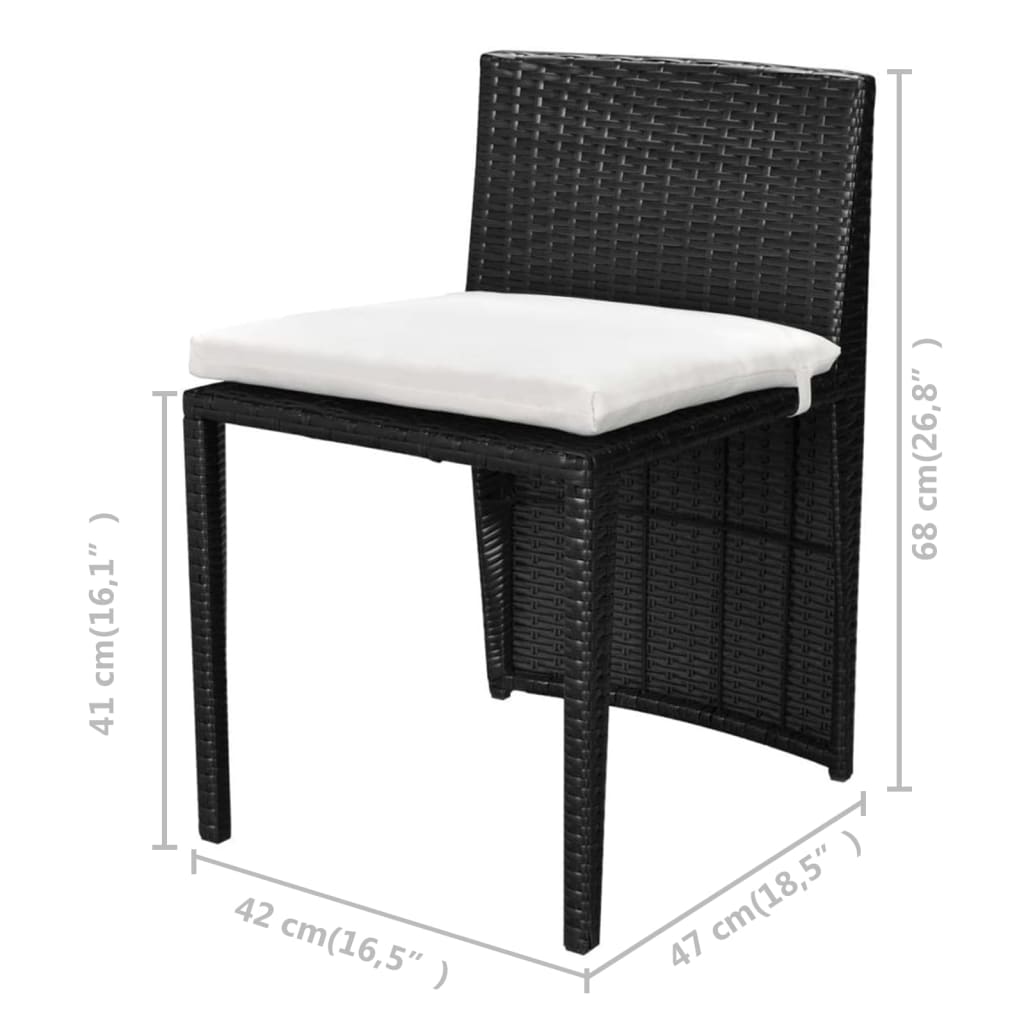 3-Dijelni bistro set od poliratana s jastucima crni