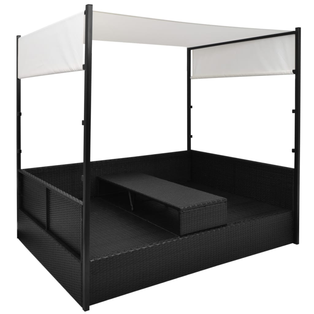 Vrtni krevet s baldahinom crni 190 x 130 cm poliratan