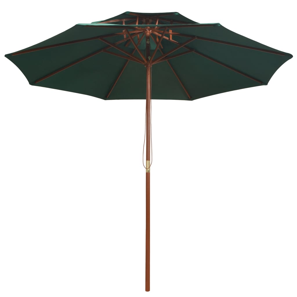 Dvoslojni suncobran 270 x 270 cm s drvenim stupom zeleni