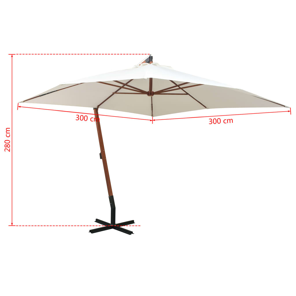 Viseći suncobran 300 x 300 cm s drvenim stupom bijeli