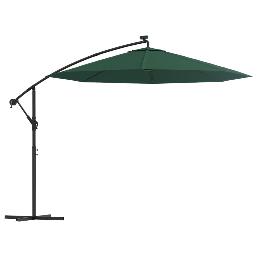 Viseći Suncobran s LED Svjetlom 300 cm Zeleni Metalna Šipka