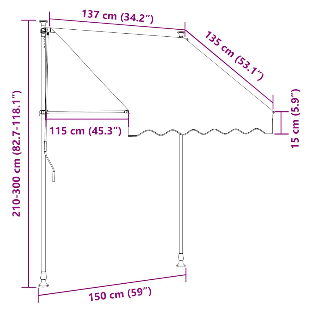 Tenda na ručno uvlačenje 150 cm plavo-bijela prugasta