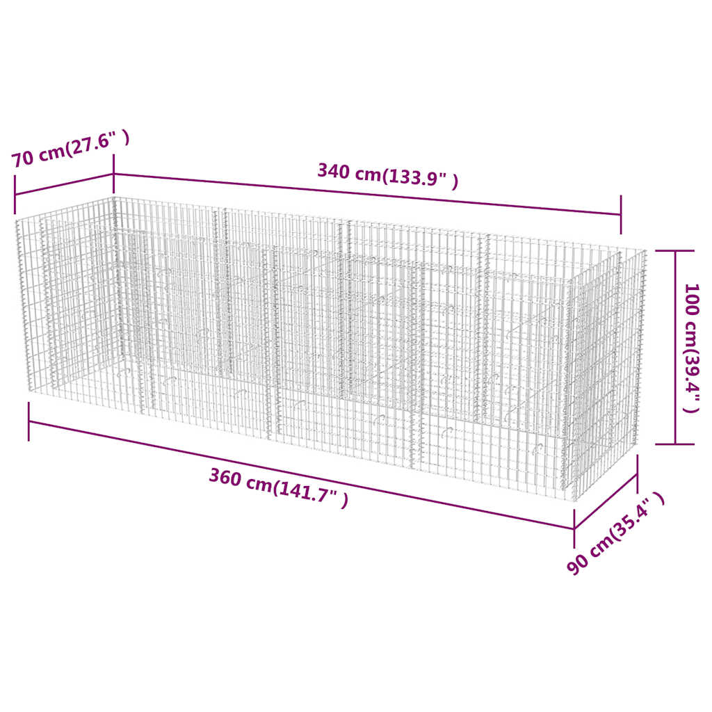 Gabionska sadilica čelična 360 x 90 x 100 cm