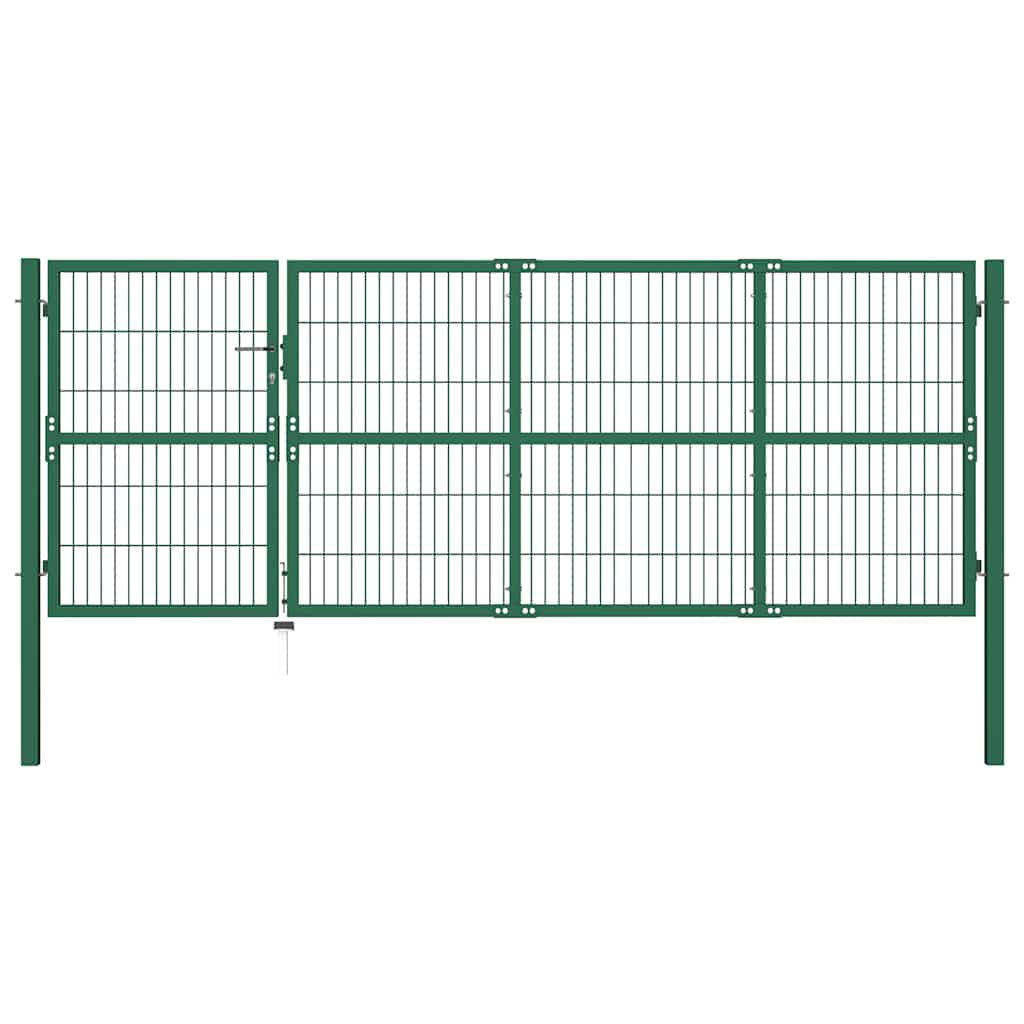Vrtna vrata za ogradu sa stupovima 350x120 cm čelična zelena