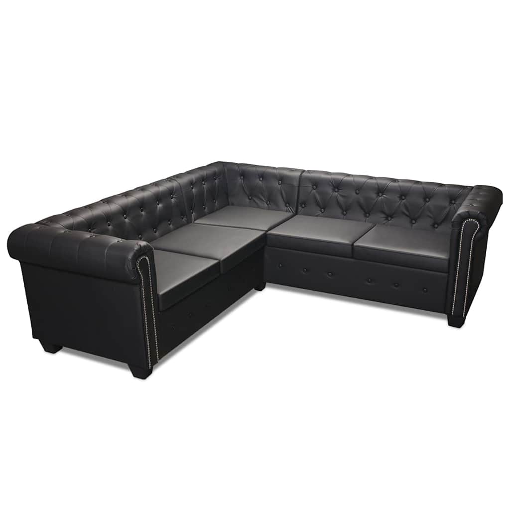Kutna garnitura Chesterfield za 5 osoba od umjetne kože crna