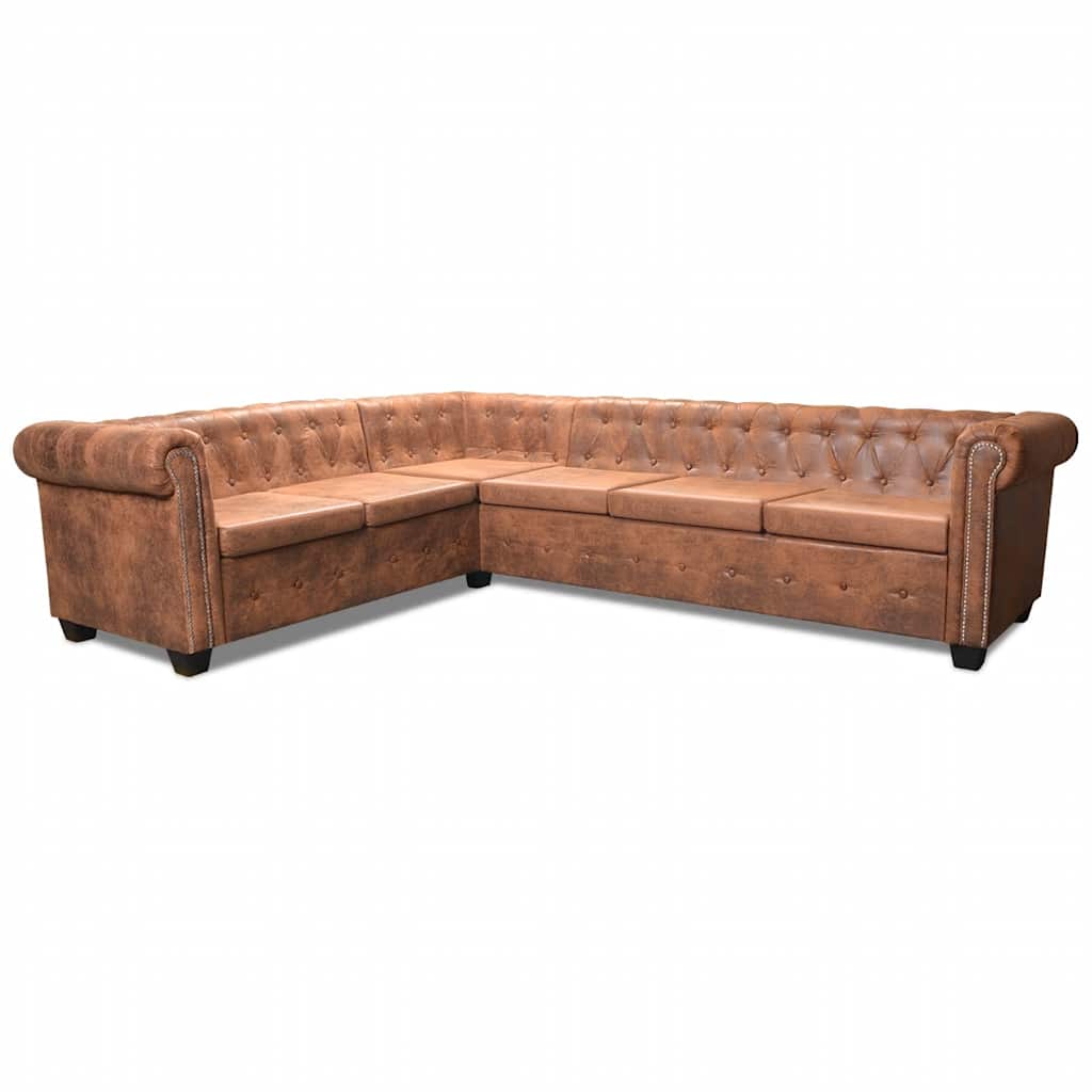 Chesterfield Kutna Garnitura 6 Sjedala od Umjetne kože Smeđa