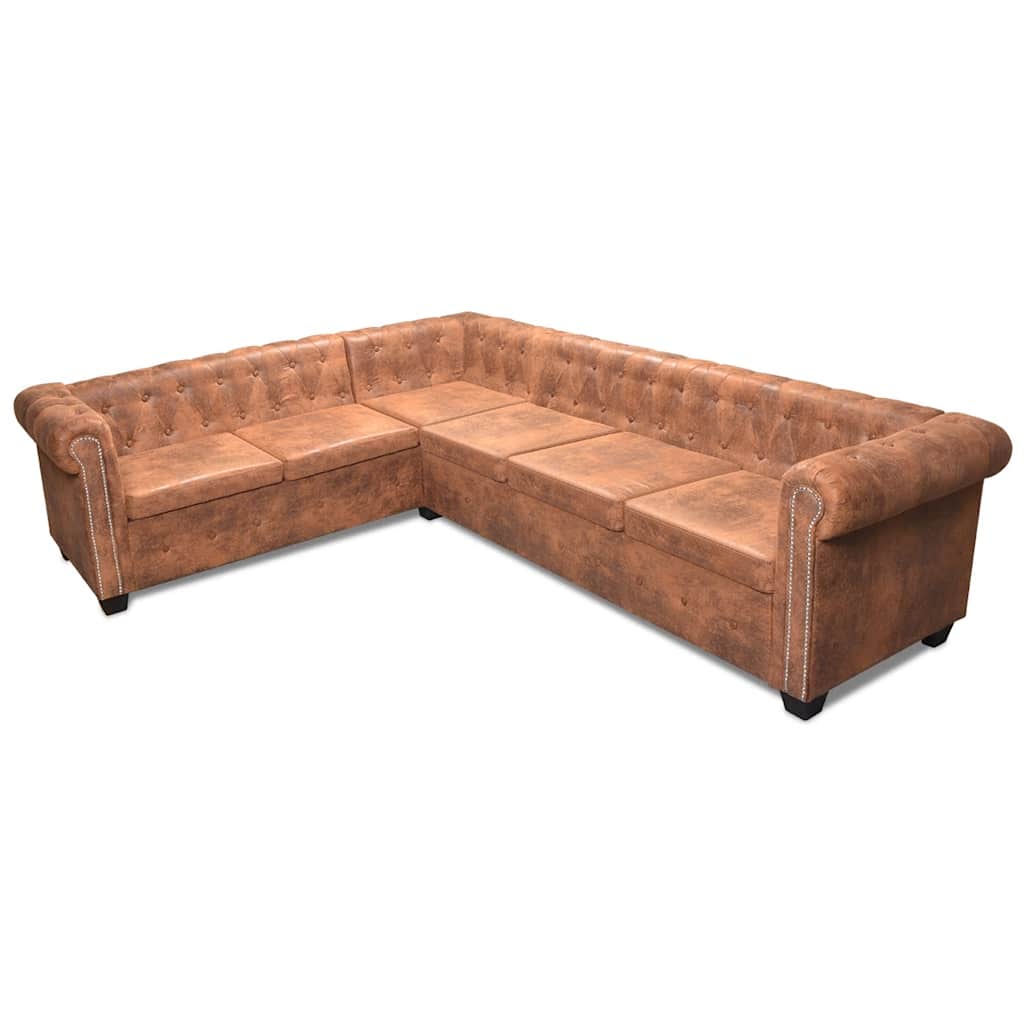 Chesterfield Kutna Garnitura 6 Sjedala od Umjetne kože Smeđa