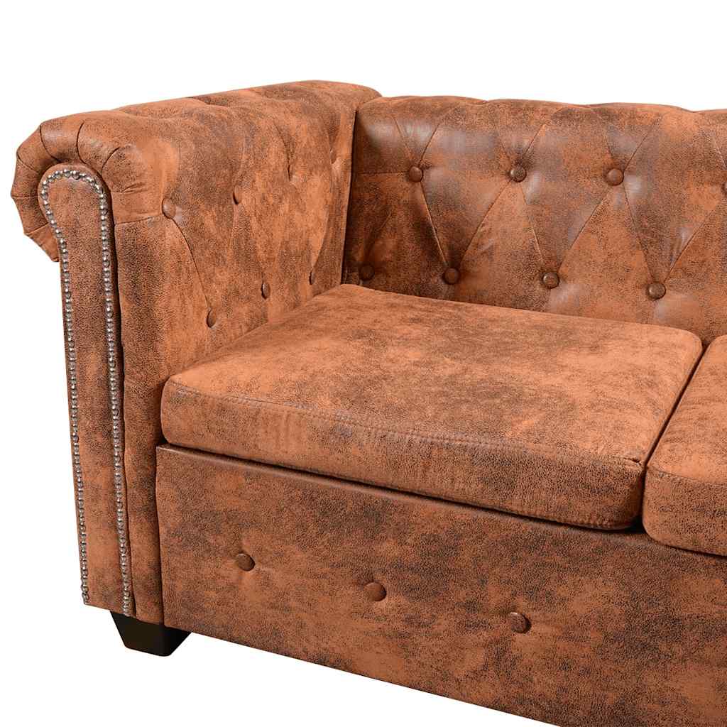 Chesterfield Kutna Garnitura 6 Sjedala od Umjetne kože Smeđa