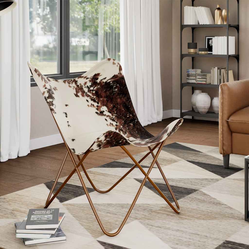 Leptir-stolica smeđe-bijela od prave kravlje kože