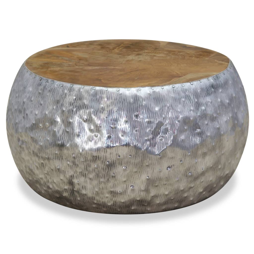 Stolić za Kavu od Aluminija i Tikovine 60x60x30 cm