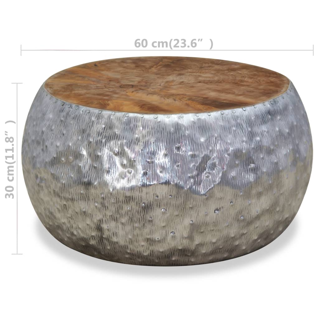Stolić za Kavu od Aluminija i Tikovine 60x60x30 cm
