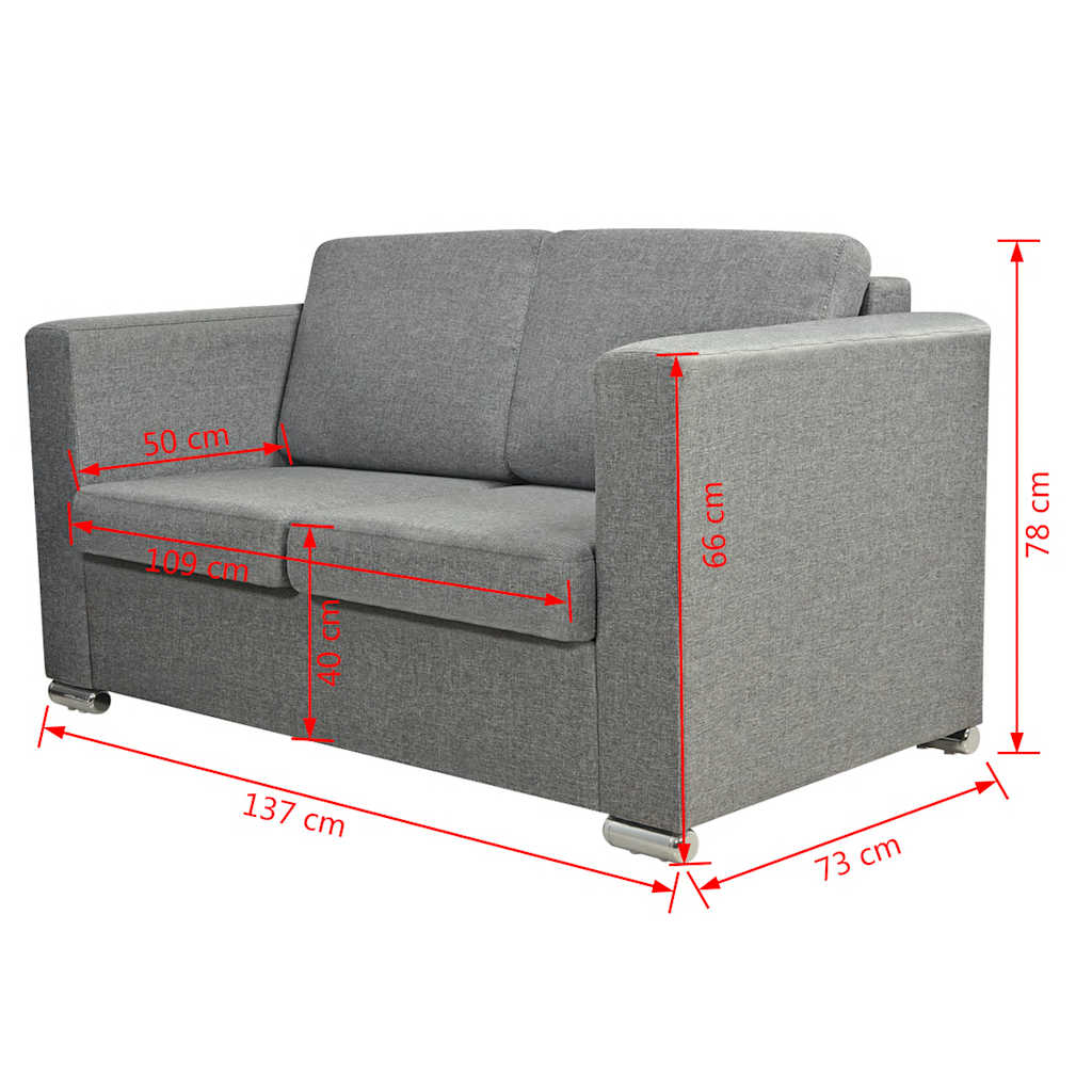 Dvodijelni set sofa od tkanine svijetlosivi