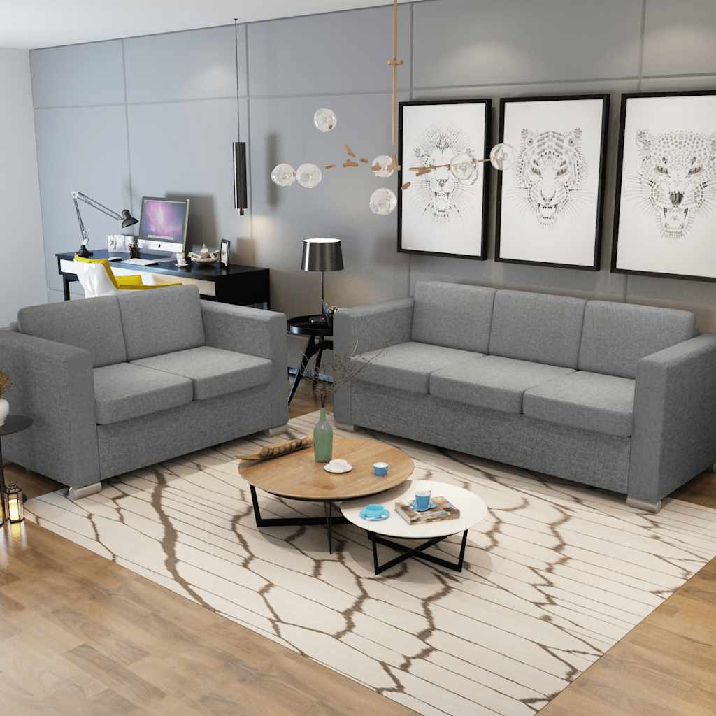 Dvodijelni set sofa od tkanine svijetlosivi