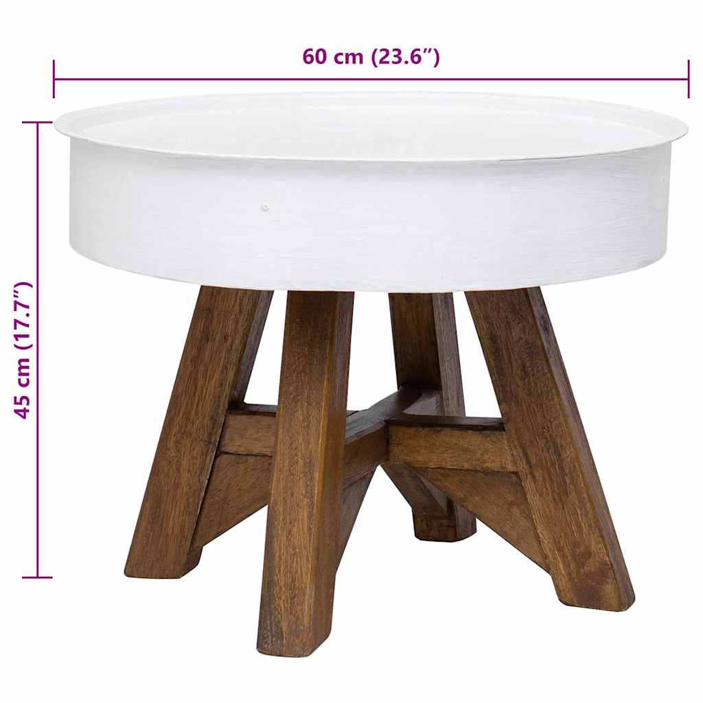 Stolić za kavu od masivnog obnovljenog drva 60 x 45 cm bijeli