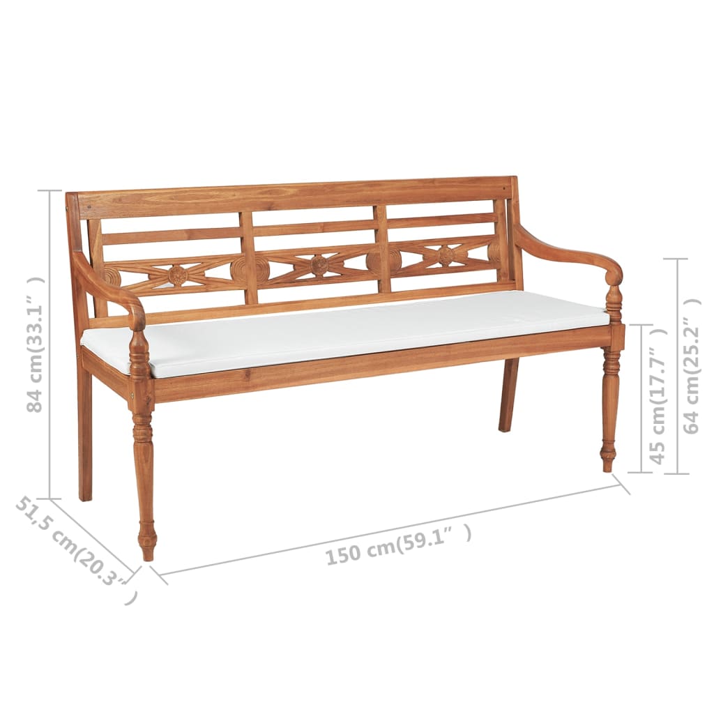 Batavia klupa s jastucima 150 cm tikovina