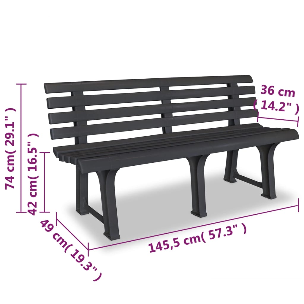 Vrtna klupa 145,5 cm plastična antracit