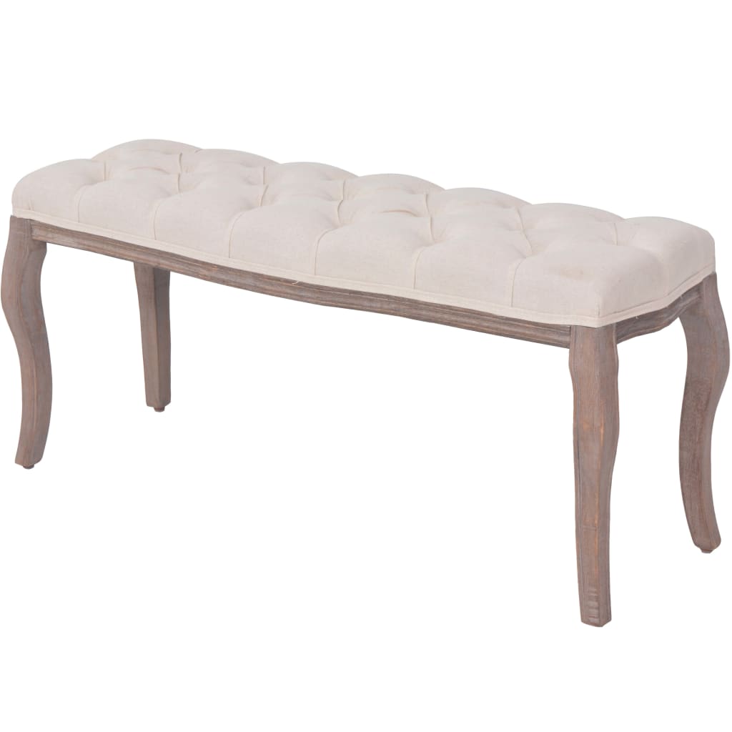 Klupa od Tkanine i Masivnog Drva 110x38x48 cm Krem Bijela