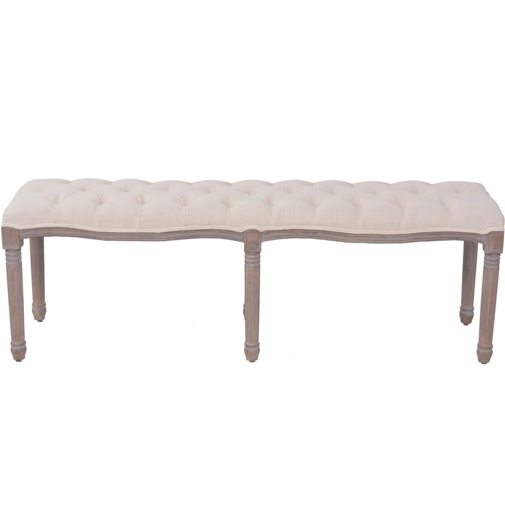 Klupa od tkanine i masivnog drva 150x40x48 cm krem bijela