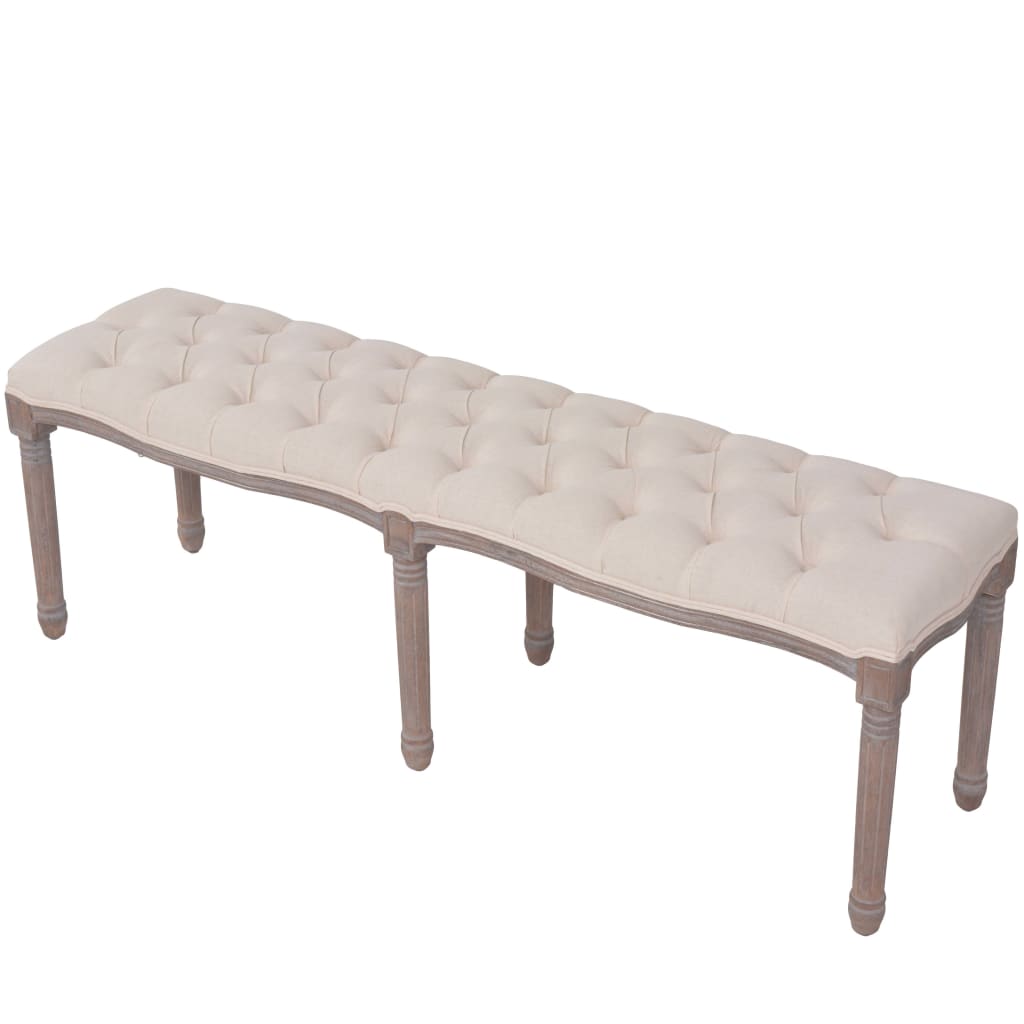 Klupa od tkanine i masivnog drva 150x40x48 cm krem bijela
