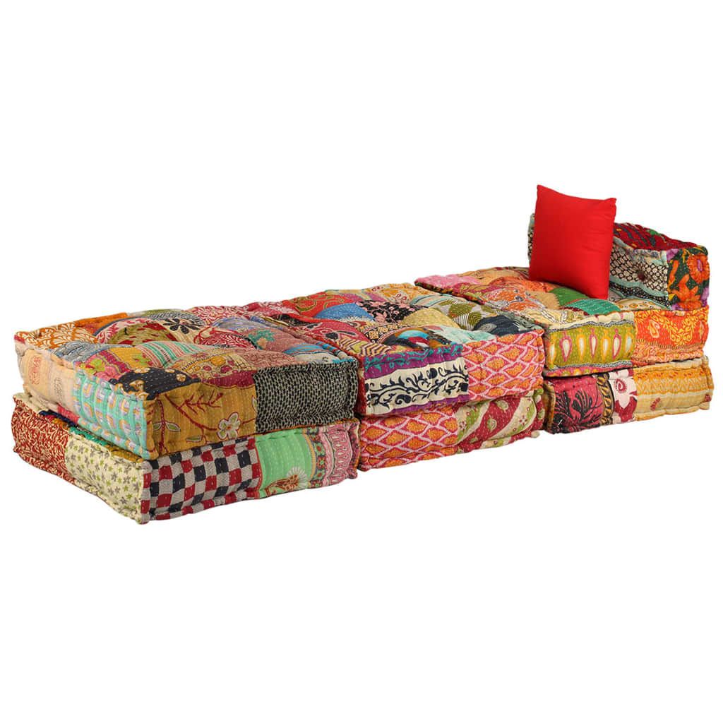 Modularni tabure za 3 osobe od tkanine s patchworkom