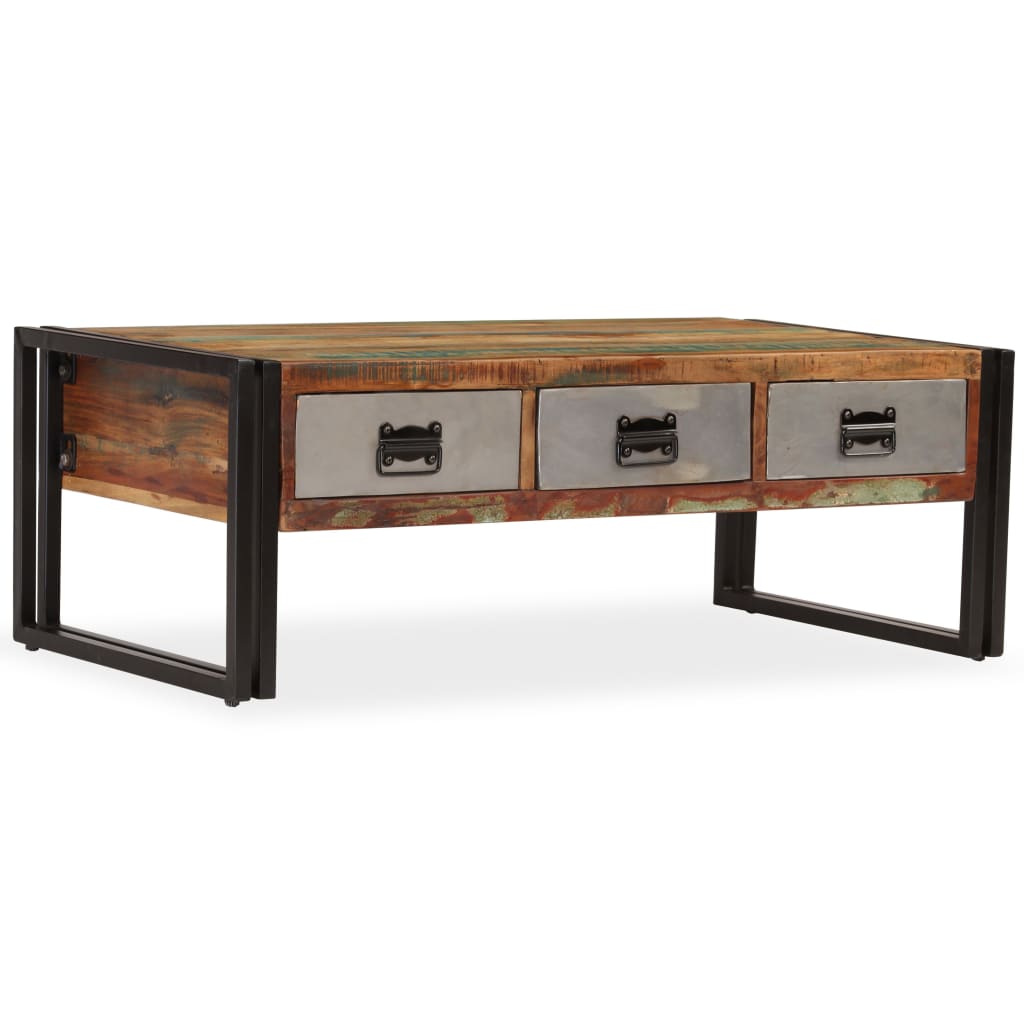 Stolić za kavu s 3 ladice od masivnog recikliranog drva 100 x 50 x 35 cm