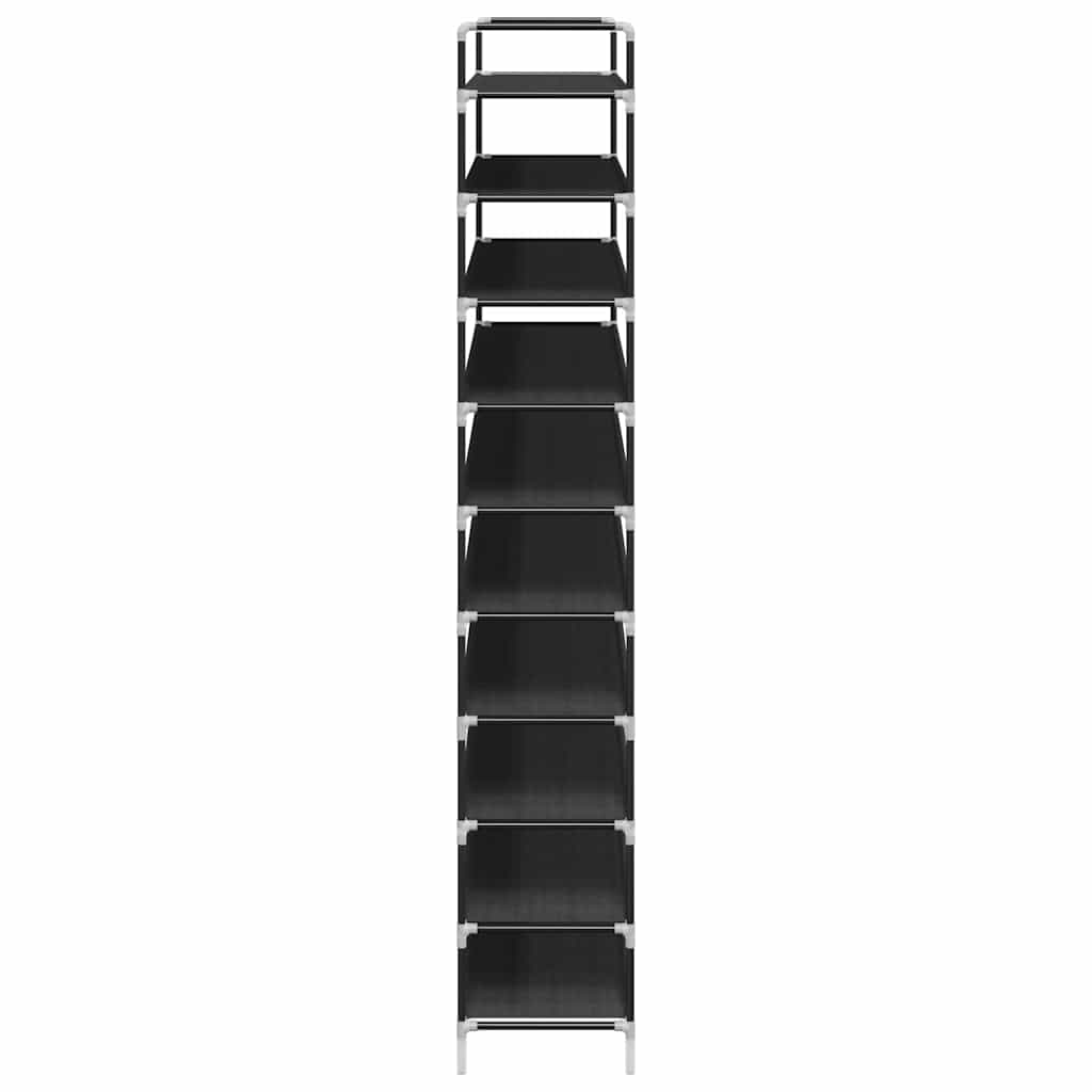 Stalak za cipele s 10 polica od metala i netkane tkanine crni