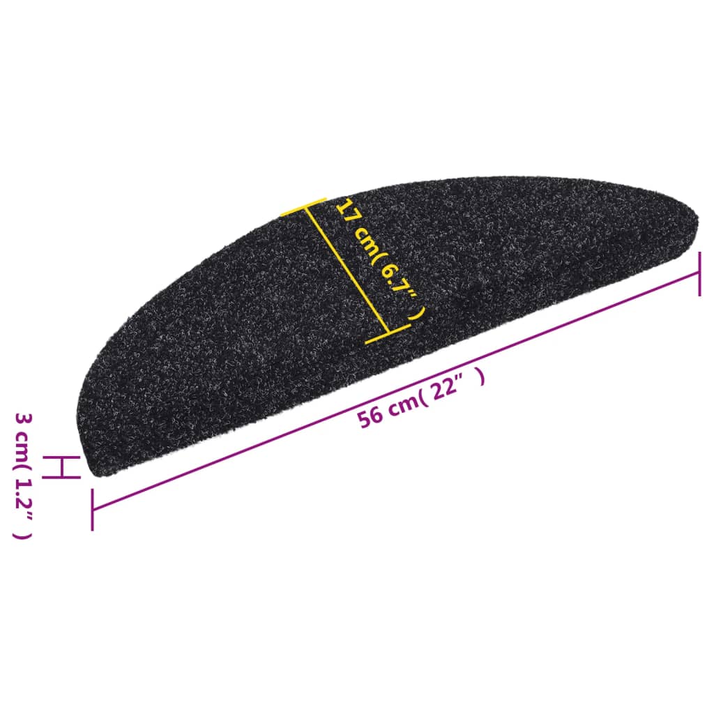 Prostirke za stepenice, samoljepljive, 15 kom, 56x17x3 cm, crne, poluokrugle